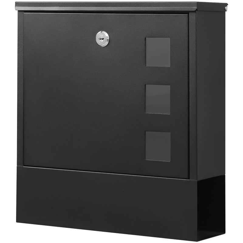 KYODOLED Locking Mailbox Wall Mount, Locked Mail Boxes, Mailbox with Key Lock for Outside, Large Capacity Drop Box for Newspapers, 13 x 3.4 x 11.8 Inch, Black - Image 1